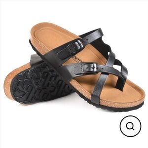 Aerothotic Celestis Strappy Flat Black Casual Comfort Sandals Size 36
